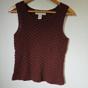EUC VINTAGE NORTON MCNAUGHTON BROWN CROCHET TANK TOP RAMIE/COTTON BLEND SIZE S
